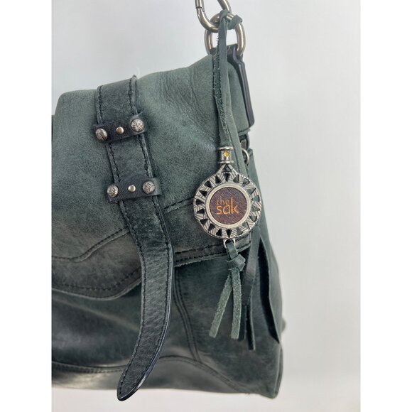 The Sak Gray Leather Shoulder Bag With Adjustable Strap & Charm Pendant - Picture 2 of 10
